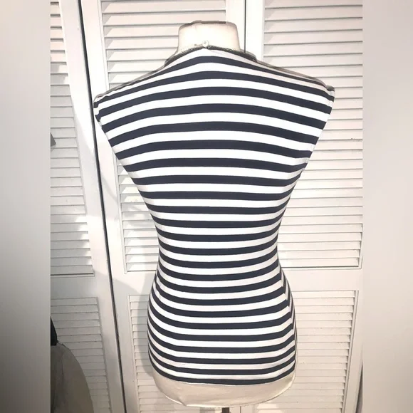 Michael Kors Navy blue and white striped blouse with gold hardware - Picture 6 of 6
